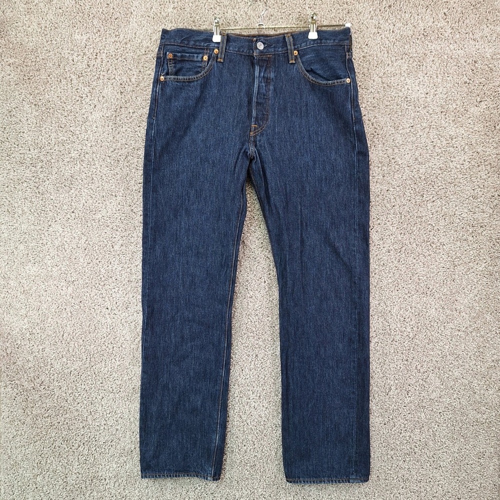 Levis 501 Jeans Mens 34x32 (Fits 34x31) Dark Wash Original Fit Straight Classic